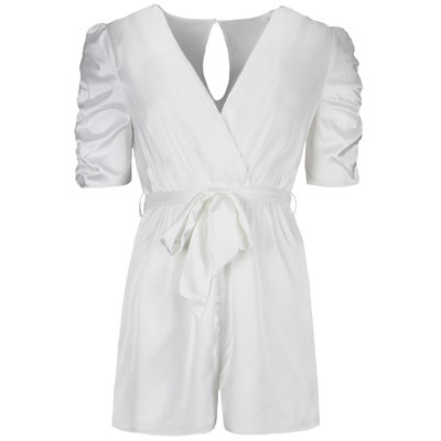 JAIMY Puff sleeve satin playsuit white