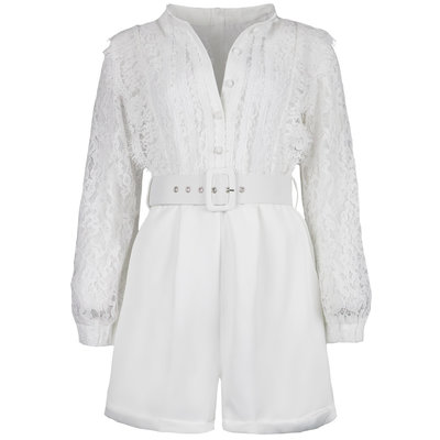 JAIMY Belted lace playsuit white