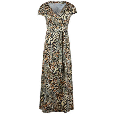JAIMY Maxi travel short sleeve wrap dress mixed animal print