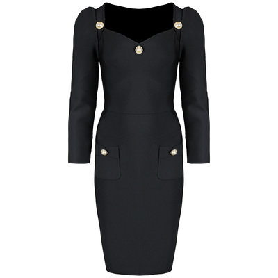 JAIMY Pearl button bandage dress black