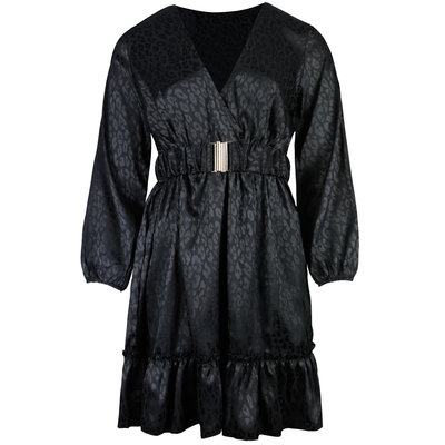 JAIMY Belted leopard satin dress