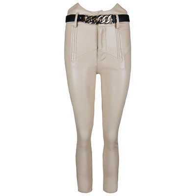 JAIMY High waisted chain belt leather pants beige