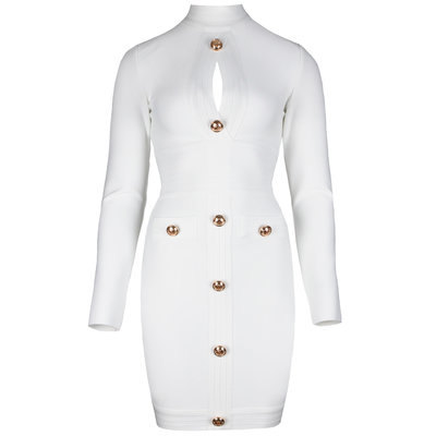 JAIMY Briella gold button bandage dress white