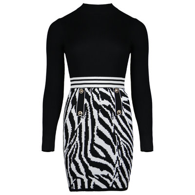 JAIMY Lacey zebra knitwear dress black