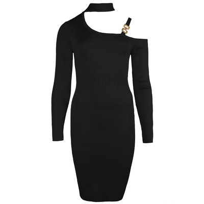 JAIMY Chain detail one shoulder knitwear dress black