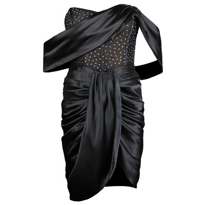 JAIMY Diamond detail satin dress