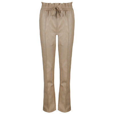 JAIMY Leather straight leg pants beige