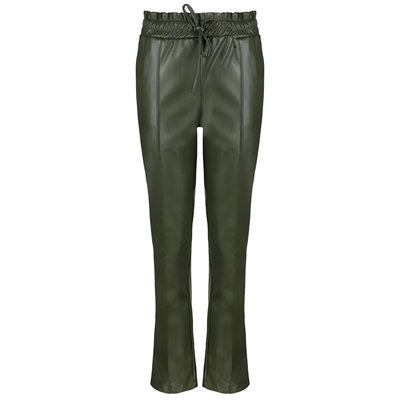 JAIMY Leather straight leg pants army green