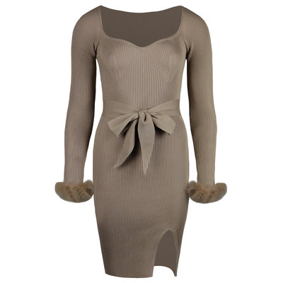 JAIMY Olive furry detail knitwear dress beige
