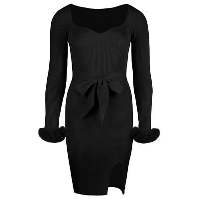 JAIMY Olive furry detail knitwear dress black