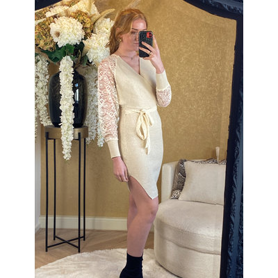 JAIMY Lace sleeves sparkle knitwear dress creme