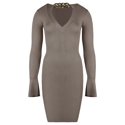 JAIMY Chain detail v-neck dress cognac