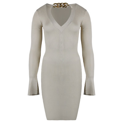 JAIMY Chain detail v-neck dress beige