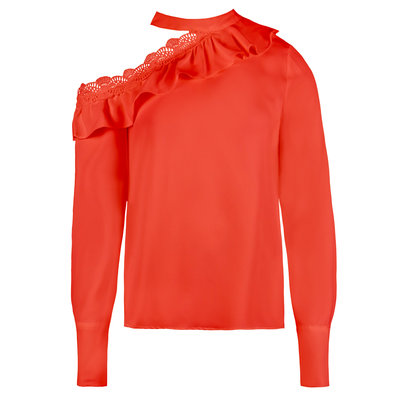 JAIMY One shoulder crochet detail blouse orange
