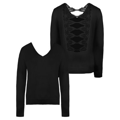 JAIMY Open back crochet detail sweater black
