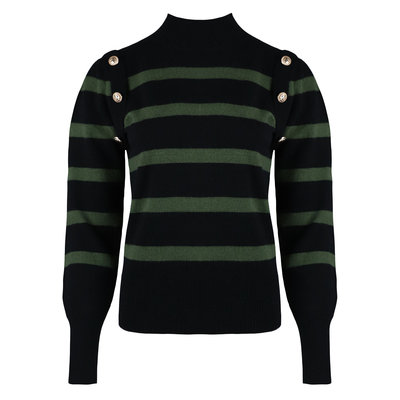 JAIMY Striped gold button sweater green