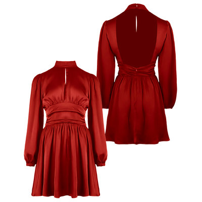 JAIMY Open back satin dress red