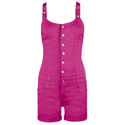 JAIMY Selene open back denim playsuit fuchsia