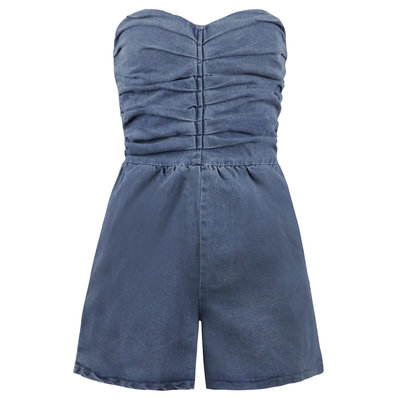 JAIMY Ruched denim playsuit blue