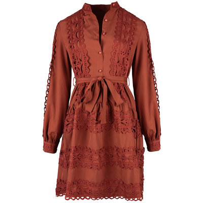 JAIMY Journi crochet detail dress rust red