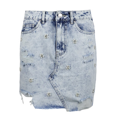 JAIMY Pearl detail denim skirt