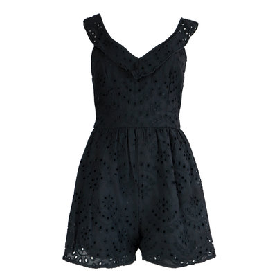 JAIMY Open back crochet playsuit black