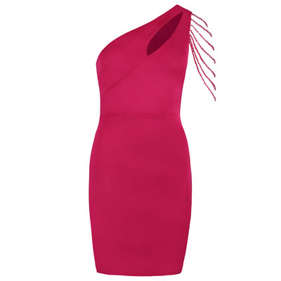 JAIMY Beaded detail one shoulder dress fuchsia