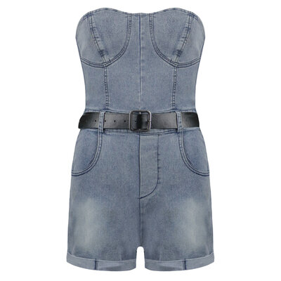 JAIMY Thalia belted denim playsuit blue