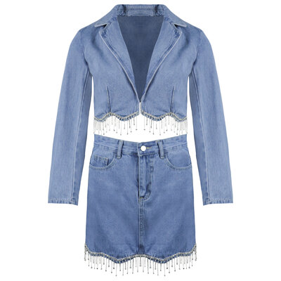JAIMY Diamond fringe denim set