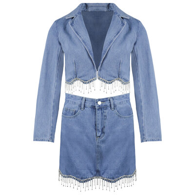 JAIMY Diamond fringe denim set