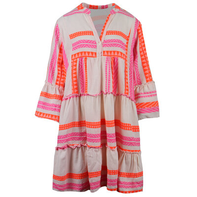 JAIMY Linnen aztec dress neon orange/pink