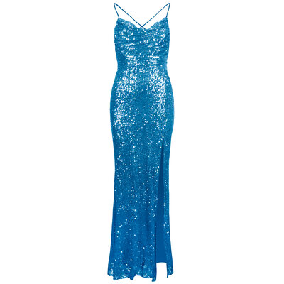 JAIMY Lace up back maxi sequin dress blue