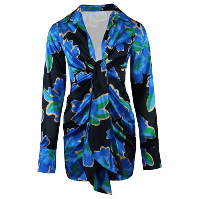 JAIMY Mercy printed satin dress blue