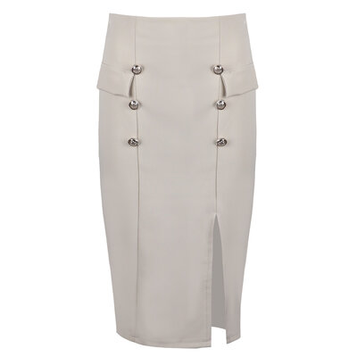 JAIMY Maia gold button midi skirt beige
