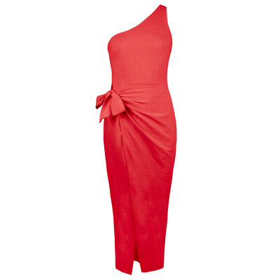JAIMY Linnen one shoulder dress red