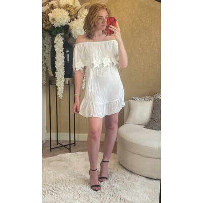 JAIMY Flower detail off shoulder dress white