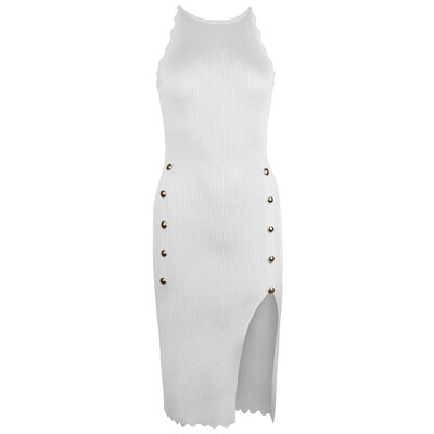 JAIMY Lennon gold button knitwear dress white