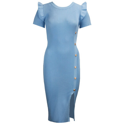 JAIMY Leighton gold button dress light blue