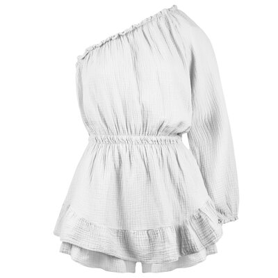 JAIMY Crystal one shoulder playsuit white