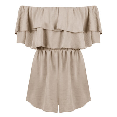 JAIMY Ruffle off shoulder playsuit beige