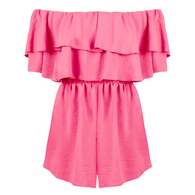 JAIMY Ruffle off shoulder playsuit pink