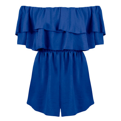 JAIMY Ruffle off shoulder playsuit blue
