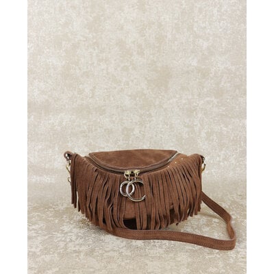 JAIMY Real suede fringe bag camel