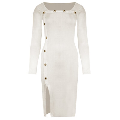JAIMY Lana gold button dress creme