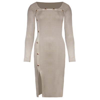 JAIMY Lana gold button dress taupe