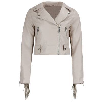 JAIMY Fringe leather jacket beige