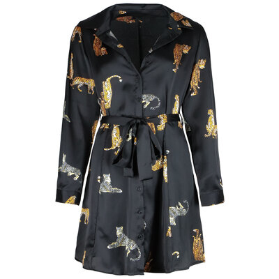 JAIMY Leopard detail satin mini dress