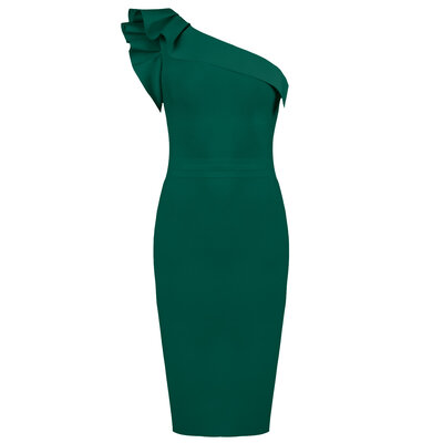 JAIMY Ellis one shoulder bandage dress emerald