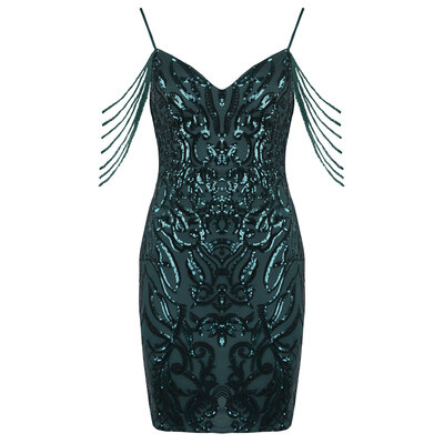 JAIMY Rhea beaded detail sequin dress emerald