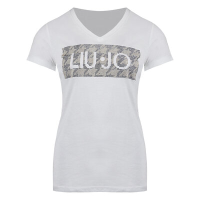LIU JO Jersey glitter & strass t-shirt nature bianco